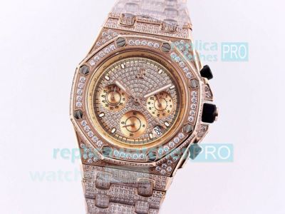 Audemars Piguet Rose Gold Iced Out Replica Royal Oak Diamond Watch 42MM